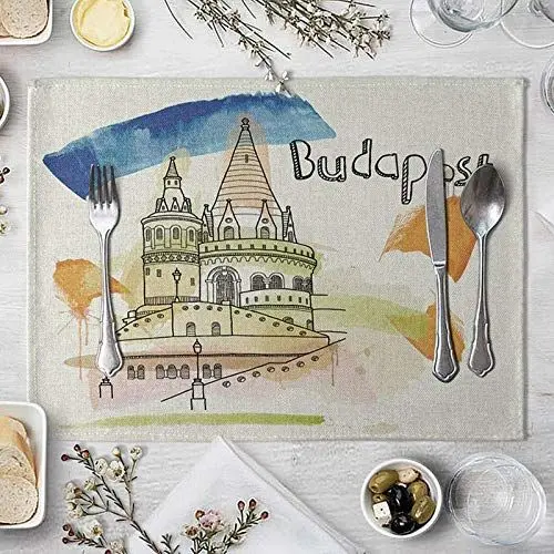 Produktbild: Beydodo Tischset 4er Set rutschfest, Budapester Wahrzeichen Platzsets Abwaschbar Stoff 40x30CM