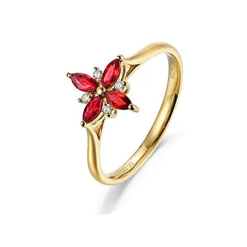 Produktbild: Beydodo Trauringe Echt SchmuckGold 750, Hochzeit Ring Gold mit Rubin 0.34ct Blume Verlobungsring Nickelfrei Größe 65 (20.7)