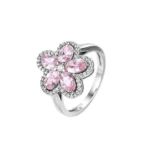 Produktbild: Beydodo Verlobungsring mit Stein Frauen Vergoldet, Hochzeitsring Blume Ring Rosa Oval Zirkonia Partnerring Silber Trauring Nickelfrei Gr.52 (16.6)