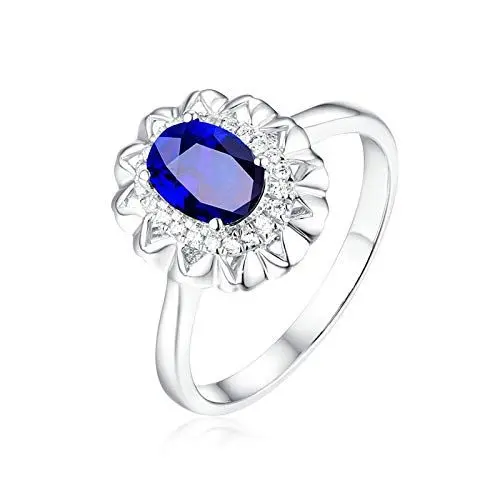 Produktbild: Beydodo Weißgold Ring Damen 750 Echt Schmuck Blume mit Blau Saphir 1ct, Ehering Weißgold Verlobungsring Nickelfrei Gr.56 (17.8)