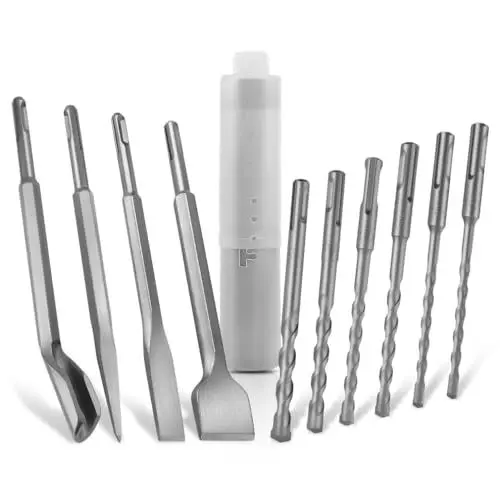 Produktbild: BEYGIH 10 Stück SDS Plus Meißel und Bohrer Set, 6~10mm Stahlbetonbohrer, Steinmeißel und Hammer Stahlbohrer Set für Fliesen Beton Ziegel Zement Stein