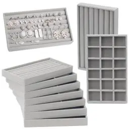 Produktbild: BEYGIH 10 Stück Schmucktablett Stapelbar,Schmuck Organizer Schublade,Grey Schmucktablett Samt,Präsentieren Schmuckeinsatz für Schubladen groß,Organizer Schmuck für Halsketten Armbänder Ringe Ohrring