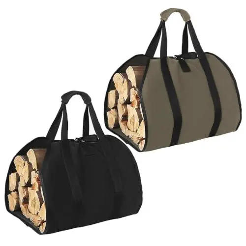Produktbild: BEYGIH 2 Stück segeltuch kaminholztrage,98 x 46 CM wasserdicht brennholz tragetasche Große Kapazität faltbare Brennholzträger,Kaminholztragetasche mit Griffen, Holztragetasche für Lagerfeuer,Camping