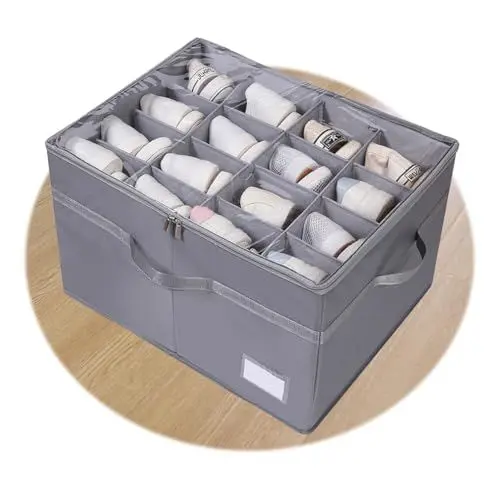 Produktbild: BEYGIH Schuhorganizer mit Deckel, Gray 53x43x33cm Schuhbox, schuhe organizer Passt 8-16 Paar shoes, schuhaufbewahrung platzsparend Shoe Organizer, Schuhboxen Stapelbar, Schuh Organizer für Schrank