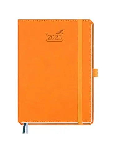 Produktbild: BEZEND Kalender 2025 Buchkalender A5 1 Woche 2 Seiten | Terminplaner 2025 Wochenplaner mit 100 g/m² Papier & Monats-Register | Planer & Terminkalender mit PU-Leder Hardcover - Orange