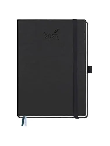 Produktbild: BEZEND Kalender 2025 Buchkalender A5 1 Woche 2 Seiten | Terminplaner 2025 Wochenplaner mit 100 g/m² Papier & Monats-Register | Planer & Terminkalender mit PU-Leder Hardcover - Schwarz