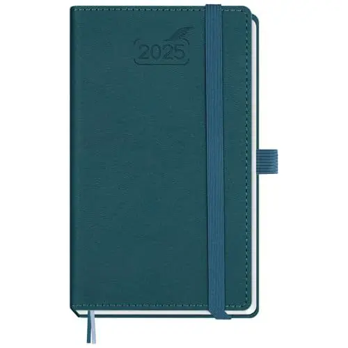 Produktbild: BEZEND Taschenkalender 2025 Klein 15,5 x 9 cm | Kalender 2025 Buchkalender 1 Woche 2 Seiten | Terminplaner 2025 Wochenplaner A6 mit Stiftschlaufe & PU-Leder Hardcover - Dunkelgrün