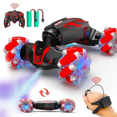 Produktbild: BEZGAR Ferngesteuertes Auto - Autos mit handsteuerung 4WD 2,4 GHz RC Auto für Kinder, Verwandeln Stunt car mit LED Sprühnebel Musik, Geschenk Junge Spielzeug ab 5 6 7 8 Jahre, Rot