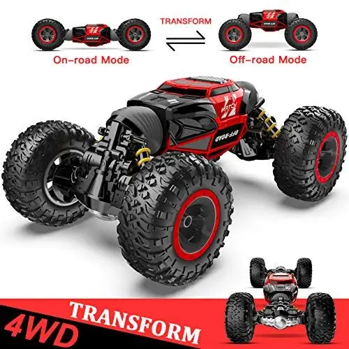 Produktbild: BEZGAR TD141 Ferngesteuertes Auto - 4WD 2.4GHz RC Autos für Kinder, Verwandeln Auto Spielzeug Stunt car mit wiederaufladbarer Batterie für Jungen und Erwachsene, Rot