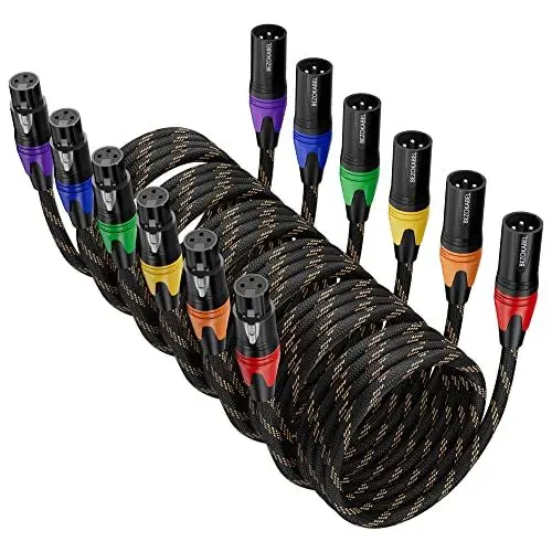 Produktbild: BEZOKABLE XLR-Mikrofonkabel, 1,8 m, Nylon, geflochten, kompatibel mit Mikrofonen, Mischpulten, Lautsprechern, 6 Stück