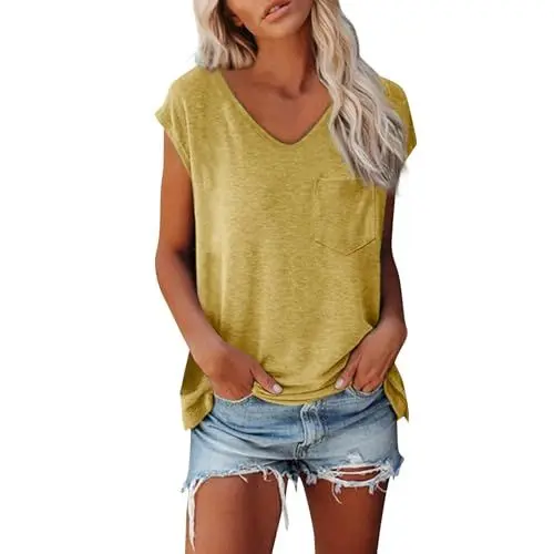 Produktbild: BFTHWY Damen Top Basic Blumenmuster Damen Tshirt Lang Cut Out Oberteil Damen Bluse Dirndl Schwarz Damen Top Elegant Sommertops Damen Damen Bluse Lang Oversized Tshirt Damen Ausgefallene Gelb S