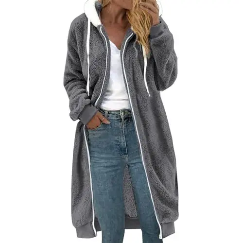 Produktbild: BFTHWY Frauen Plus GrößE Doppelt Doppelseitig Vlies Kapuze Strickjacke Herbst Mode 2023 Paneel Farbe LäSsig Mantel Mit VollstäNdig LäNge ReißVerschluss Steppweste Bademantel Damen Kurz