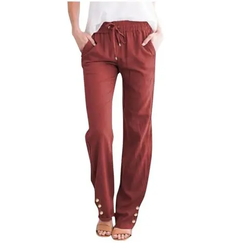 Produktbild: BFTHWY Gym Leggings Damen Leggins Damen Schwarz Weiße Leggings Damen Blickdicht Schlaghosen Damen Baggy Jogginghose Damen Sport Tights Damen Kurz Bermuda Shorts Damen 3/4 Anzughose Rot 3XL