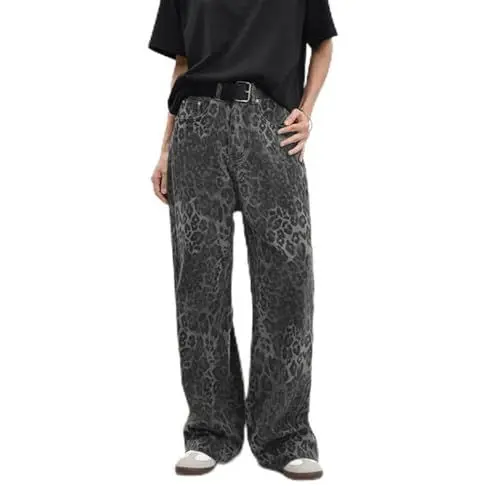 Produktbild: BFTHWY Leoparden Leggings Damen Leoprint Damen Jeans Leoprint Damen Jeans Tasche Damen Latzhose Rot Damen Cargo Hosen Damen Baggy Leopard Print Y2K Leoparden Jeans Damen Leopardenmuster