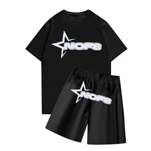 Produktbild: BFTHWY NOFS Anzug Kinder Y2K Jogginganzug 2 Teilig Sommerzeit Leichte Trainingsanzug Sportanzug Tracksuit Unisex Jogging Anzug Set mit Kurze Ärmel und Kurze Hosen NOFS Tracksuit Kinder