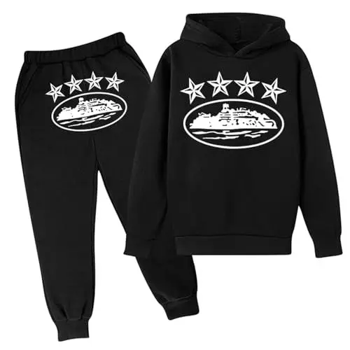 Produktbild: BFTHWY Nofs Jogginganzug Nofs Jogginganzug Herren Trainingsanzug Mädchen Trapstar Weste Hose mit Schrift Vorne Jogginganzug Mädchen 152 Nofs Hoodie Nofstracksuit Hoodie Schwarz Schwarz