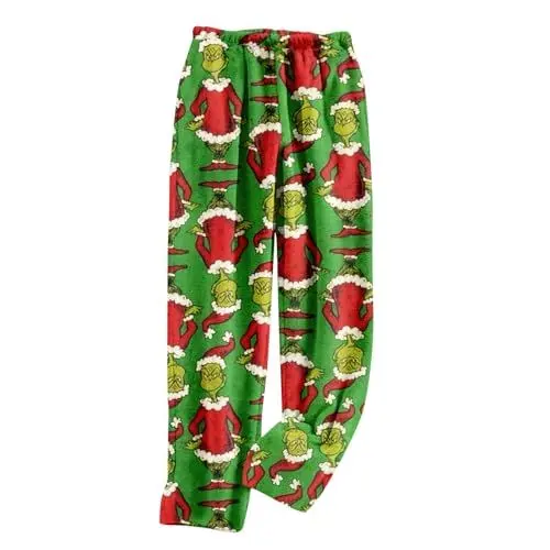 Produktbild: BFTHWY 𝑮𝒓𝒊𝒏𝒄𝒉 Freizeithose Damen Weihnachts Hosen Damen Strickhose Damen Weites Bein Pyjama Familie Weihnachten Jogginghose Damen Weites Bein Pyjama Damen Leggings Weihnachten Damen