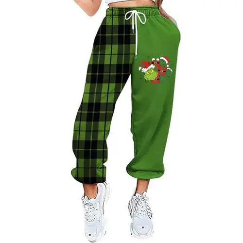 Produktbild: BFTHWY 𝑮𝒓𝒊𝒏𝒄𝒉 Weihnachtshose Yoga Hose Weihnachtsjogginghosen Damen Yoga Hose Weihnachts Hosen Wollhose Damen Winter Teddy Pyjama Damen Weihnachts Hosen Couple Strickhose Damen Weites Türkis XL