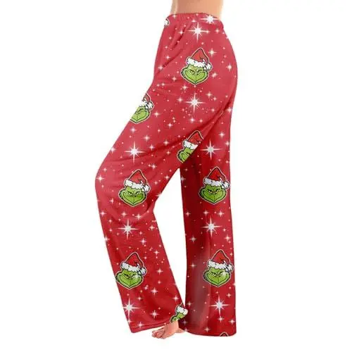Produktbild: BFTHWY 𝑮𝒓𝒊𝒏𝒄𝒉 Winterhose Damen Wollhose Damen Damen Sporthose Lang Oversize Jogginghose Damen Yogahose Damen Baumwolle Warme Hose Damen Winter Wide Leg Pants Women Weihnachts Pyjama Hose Rot L