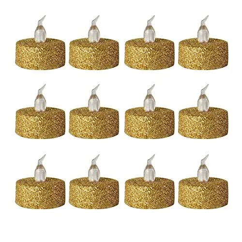 Produktbild: BFYDOAA 12 Kleine LED-Kerzenlampen, Glitzernde Teelichter, Flammenlose Votivkerzen für Weihnachten, Heiratsanträge, Geschenke und Festivalfeiern(Gold)
