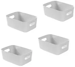 Produktbild: Bgfuni 4er Set Aufbewahrungsbox,Organizer Box mit Griffen-(Original Design),Klein Kunststoffbox Grau für Haushalt, Praktischer Aufbewahrungskorb Aufbewahrungskiste für das Bad,20x14x7.5cm(Grau)