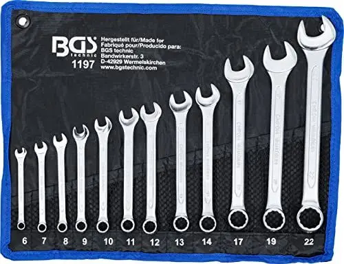 Produktbild: BGS 1197 | Maul-Ringschlüssel-Satz | 12-tlg. | SW 6 - 22 mm | inkl. Tetron-Rolltasche | Gabelringschlüssel