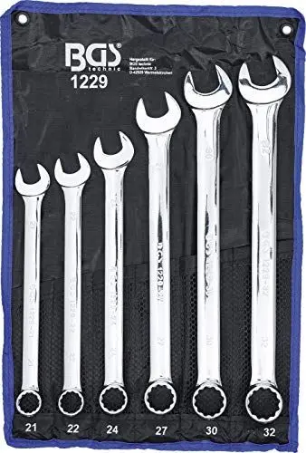 Produktbild: BGS 1229 | Maul-Ringschlüssel-Satz | 6-tlg. | extra lang | SW 21 - 32 mm | inkl. Tetron-Rolltasche | Gabelringschlüssel