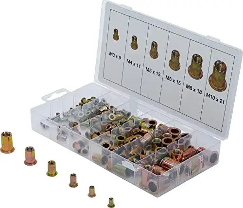 Produktbild: BGS 14126 | Nietmuttern-Sortiment | 150-tlg. | verzinkter Stahl | in praktischer, wiederverwendbarer Universalbox