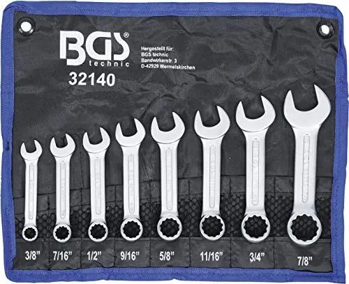Produktbild: BGS 32140 | Maul-Ringschlüssel-Satz | 8-tlg. | extra kurz | Zollgrößen | SW 3/8