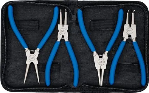 Produktbild: BGS 447 | Sprengringzangen-Satz | 4-tlg. | 175 mm | Seegering-Zangen | gebogen | gerade | rutschhemmend | inkl. Tasche