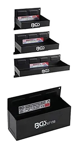 Produktbild: BGS 67150 | Magnet-Ablagen-Satz | 3-tlg. | 150/210 / 310 mm | Magnetschalen | Magnetische Ablage | Magnetkorb + 67156 | Magnet-Spraydosen-Ablage | 210 x 75 x 70 mm | 6 starke Magnete