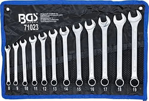 Produktbild: BGS 71023 | Maul-Ringschlüssel-Satz | SW 8 - 19 mm | 12-tlg. | inkl. Tetron-Rolltasche | Gabelringschlüssel