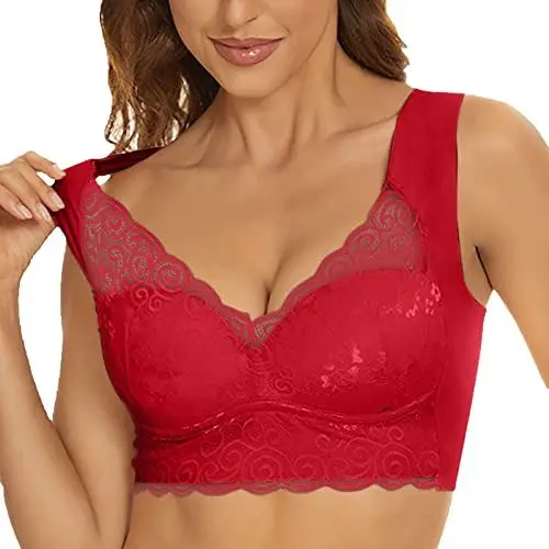 Produktbild: BH Damen Ohne Bügel Push Up Damen-BHS Spitzen Sexy Bralette Dirndl Unterwäsche Bra Große Brüste Starker Halt Bustier Comfit BH Minimizer BHS Baumwolle Meine Bestellungen Anzeigen Rot 5XL
