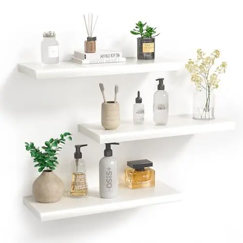 Produktbild: BHFOW Weiße schwebende Regale für die Wand, unsichtbares Wandregal, 3er-Set, weiße Regale für Badezimmer, Schlafzimmer, Wohnzimmer und Küche, Dekoration, Aufbewahrung und Präsentation.
