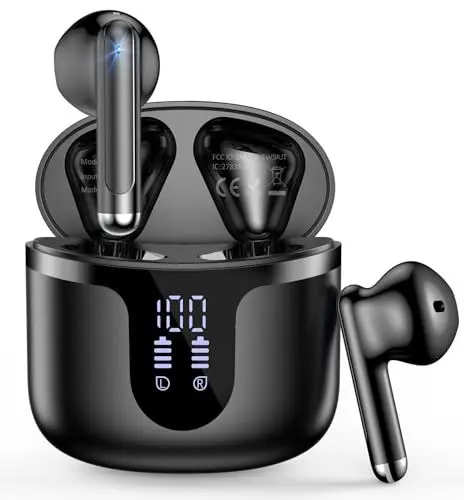 Produktbild: BHNYBWUL Bluetooth Kopfhörer, Kopfhörer Kabellos Bluetooth 5.3 In Ear mit LED-Anzeige, IP7 wasserdichte kabellose Kopfhörer mit Es gibt 42 Stunden Spielen ENC Stereo Ohrhörer für Sport Arbeit Schwarz