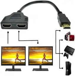 Produktbild: BHW HDMI Kabel Splitter, 1080P HDMI Stecker auf Dual HDMI Buchse（2 HDMI-Ausgänge können Nicht gleichzeitig verwendet Werden）, HMDI-cable1-auf-2 Wege Splitter Kabel Adapter Konverter