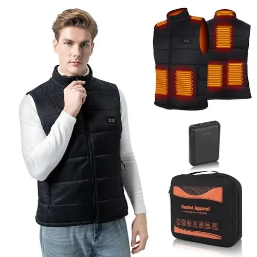 Produktbild: BIAL Beheizbare Weste Herren mit 12000 mAh Powerbank, Beheizbare Jacke herren Wärmeweste Heizweste Thermoweste für Herren, Winter Heizjacke für Outdoor Wandern Motorrad Camping