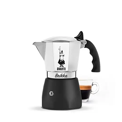 Produktbild: Bialetti New Brikka, Moka-Kanne,die einzige Herdkaffeemaschine, die in der Lage ist, einen Cremereichen Espresso Zuzubereiten, 4 Tassen (170 ml),Aluminium und Schwarz,Metall (Nicht Induktion geeignet)