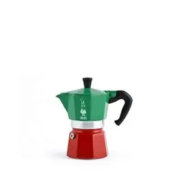 Produktbild: Bialetti - Moka Express Italia Kollektion: Ikonische Espressomaschine für die Herdplatte, macht echten Italienischen Kaffee, Moka-Kanne für 3 Tassen (130 ml), Aluminium, in Rot-Grün-Silber gefärbt