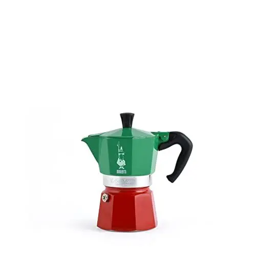 Produktbild: Bialetti - Moka Express Italia Kollektion: Ikonische Espressomaschine für die Herdplatte, macht echten Italienischen Kaffee, Moka-Kanne für 3 Tassen (130 ml), Aluminium, in Rot-Grün-Silber gefärbt