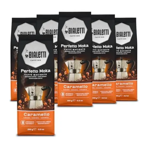 Produktbild: Bialetti - Perfetto Moka Caramello: Gemahlener Kaffee, Karamellgeschmack, 250g x 6, Beutel mit Aromaventil