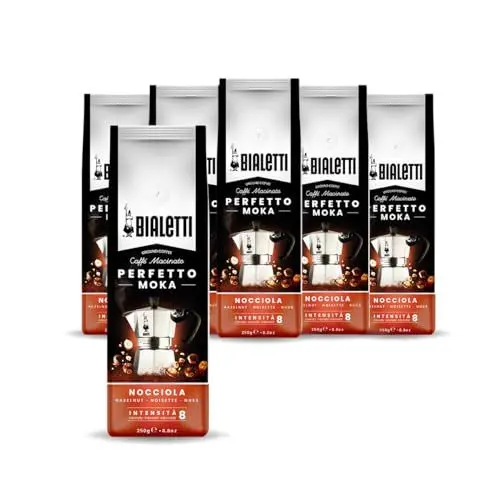 Produktbild: Bialetti - Perfetto Moka Nocciola: Gemahlener Kaffee mit mittlerer Röstung, Haselnuss-Aroma, 250g x 6, Beutel mit Aromaschutzventil