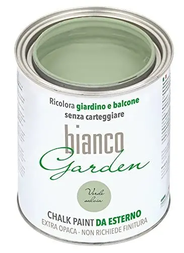 Produktbild: biancoGarden Verde Salvia (Salbeigrün) Kreidefarbe für den Außenbereich (1 Liter) – Verschönern Sie Garten, Fenster und Außentüren ohne Schleifen oder Nachbehandlung