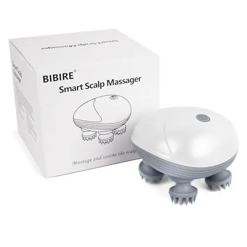 Produktbild: BIBIRE Elektrisches Kopfmassagegerät, Kabelloses Handmassagegerät, Kopfhaut-Massagegerät IPX7 wasserdicht mit 4 Massageköpfen und 3 Massagemodi, für Ganzkörpermassage,HundeköRper,Haarwachstum