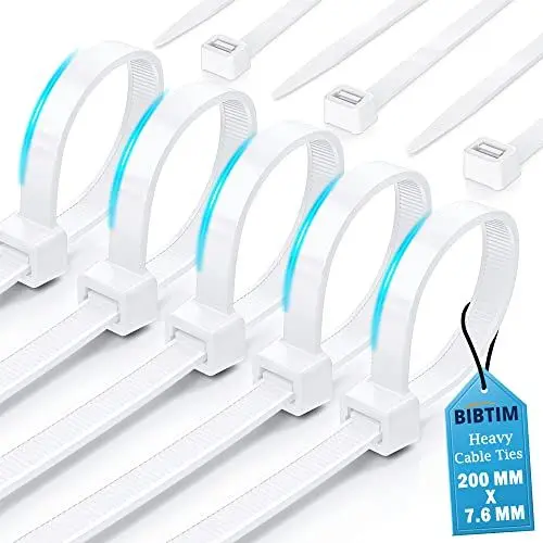 Produktbild: BIBTIM Kabelbinder, 200 x 7.6mm, 100er-Pack, Premium-Nylon-Reißverschlussbinder, Mehrzweck-Kunststoffbinder, sicherer Selbstverriegelungsmechanismus, für Haus, Garten, Büro und DIY