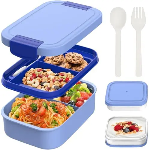 Produktbild: BIBURY Brotdose für Kinder und Erwachsene Mit Fächern, 1960 ML BPA-Frei, Auslaufsicher Lunchbox, Bento Box Mit Besteck und Saucenbox für Schule, Picknick & Unterwegs