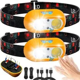 Produktbild: BIBURY Stirnlampe LED Wiederaufladbar 2 Stück, Superhell Stufenlos Dimmbar Kopflampe mit 6 Lichtmodi und Rotlicht, IPX5 Wasserdicht Leichtgewichtig Mini Headlight für Laufen Campen Radfahren Angeln