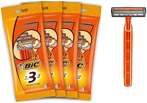 Produktbild: BIC 3 Sensitive Rasierer Herren, 16 Einwegrasierer mit je 3 Klingen, mit Aloe Vera & Vitamin E für eine sanfte Rasur