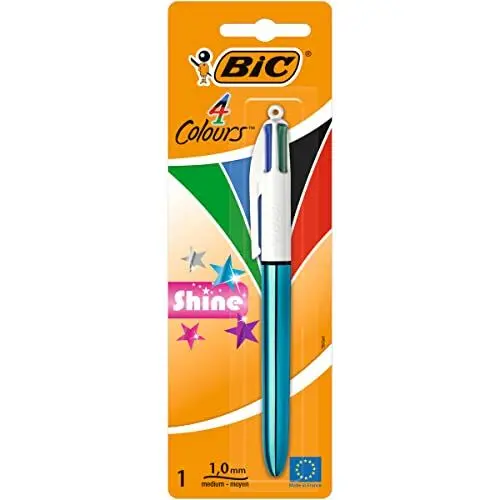 Produktbild: BIC 4 Farben Kugelschreiber 4 Colours Shine, Schaft Farbe variiert, 1er Pack, Ideal für das Büro, das Home Office oder die Schule