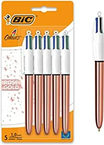 Produktbild: BIC 4 Farben Kugelschreiber Set 4 Colours Rose Gold, 5er Pack, Strichstärke 0,4 mm, Ideal für das Büro, das Home Office oder die Schule, 1 Stück (1er Pack)